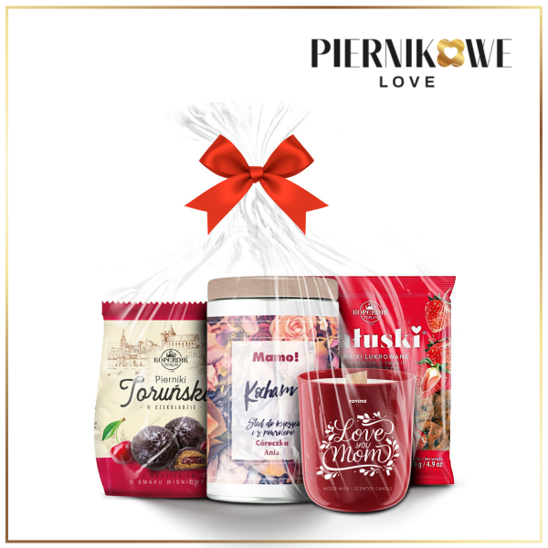 PREZENT NA DZIEŃ MAMY - ZESTAW Z KAWĄ W PUSZCZE, ŚWIECZKĄ I PIERNIKAMI